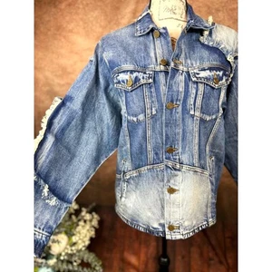Chaqueta de camionero de mezclilla de gran tamaño Free People X Sandrine Rose retazos - talla S - Imagen 1 de 14