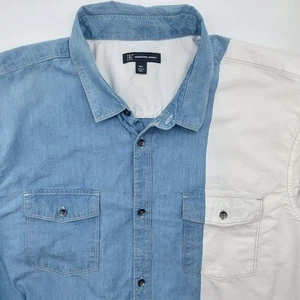 INC International Concepts Mens XXL Chambray Colorblock Button-Up Shirt Western - Picture 1 of 10