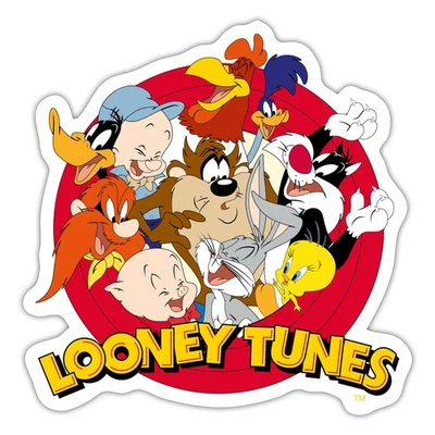 SPREADSHIRT Looney Tunes Bugs Bunny Logo Gruppenbild Aufkleber Sticker, max. 10 x 10 cm