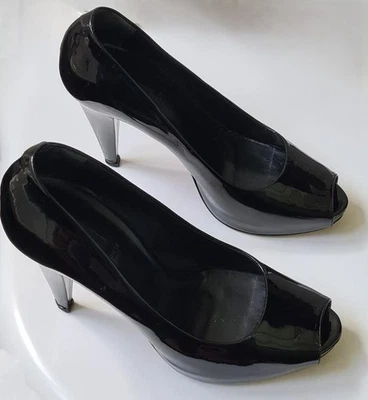 BALLY Black Patent Leather Womens Shoes Heels EU 40.5 (US10) Peep Toe Made Italy - image 1 of 4