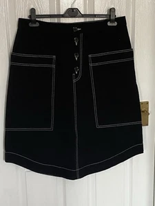 Dark Denim Skirt Monki Size 42 Patch Pockets White Store Detail. 4 Button Close - Picture 1 of 3
