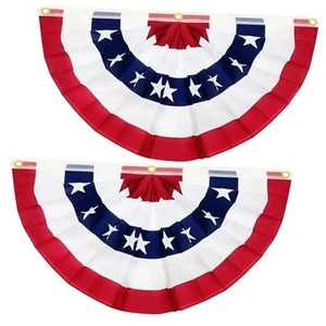2 Pack 2x4 FT American Pleated Fan Flag Bunting, Large Patriotic Half Fan - Bild 1 von 7