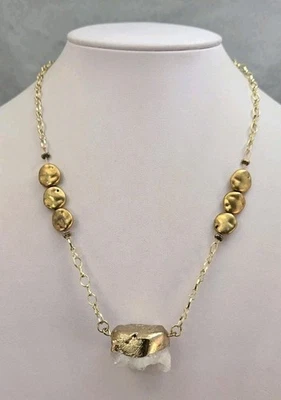 Grueso Druzy Mini Geoda Cuarzo Brillante Chapado en Oro Cierre de Palanca Colgante Collar Foto 1 de 4