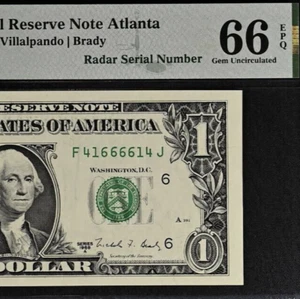 1988A $1 Federal Reserve Note PMG 66EPQ - Fancy Radar Serial Number 41666614 - Picture 1 of 3