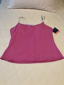 Women's Lands End Tropical PINK Polka Dots Tankini Top Built-In Bra 14 NEW TAGS - Picture 1 of 17