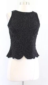 J Kara Black Floral Sequin Beaded Evening Formal Party Top Blouse Size PS SP - Picture 1 of 7