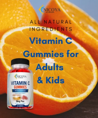 Gomitas de vitamina C - Apoyo al sistema inmunológico, salud del corazón y el cerebro 33 mg + 60 quilates Foto 1 de 4