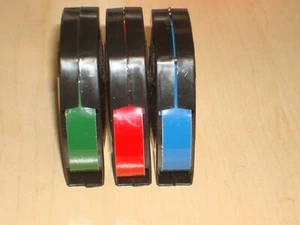 VINTAGE DYMO EMBOSSED LABEL MAKER REFILL TAPE CARTRIDGES RED/BLUE/GREEN - Picture 1 of 4