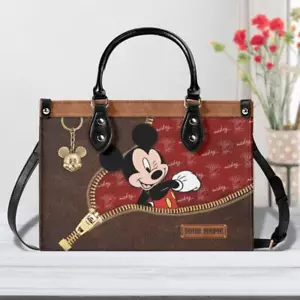 Personalisierte Mickey Mouse Lederhandtasche, klassische Disney Handtasche, Geschenk für Damen - Bild 1 von 12