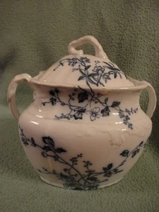 W H Grindley Rustic Cracker Jar Victorian Blue Transfer Ware Victorian Vintage - Picture 1 of 12