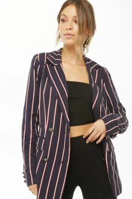 Forever 21 Navy Red Stripe Double-Breasted Blazer S/M - Image 1 of 4