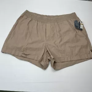 Pantalón corto New Democracy mezcla de lino tiro alto talla 3X caqui con puños para mujer - Imagen 1 de 16