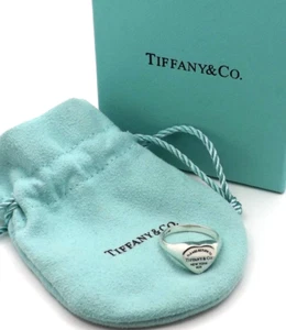 Please Return to Tiffany Co Heart Signet Sterling Silver Ring sz7 Pouch and Box - Picture 1 of 7