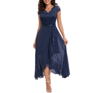 Women Lace Sleeveless Chiffon V-Neck Midi Dress Ladies Evening Party Dresses US - Picture 1 of 3