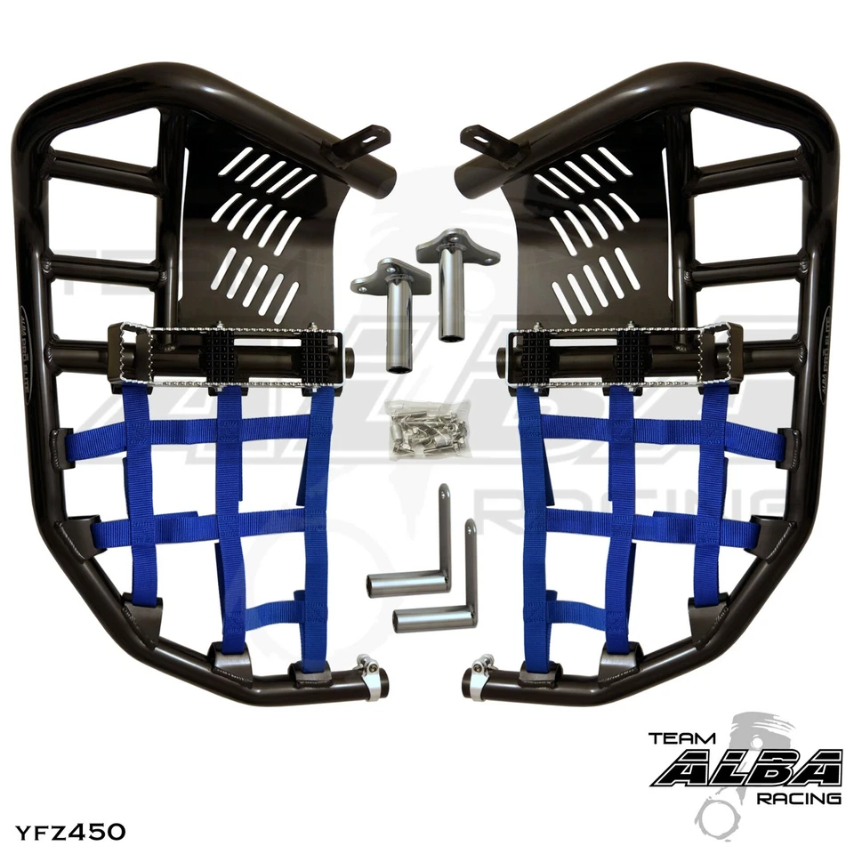 Yamaha YFZ 450 Nerf Bars  Pro Peg Heel Guard  Alba Racing  Black Blue 199 T7 BL - Image 1 of 4