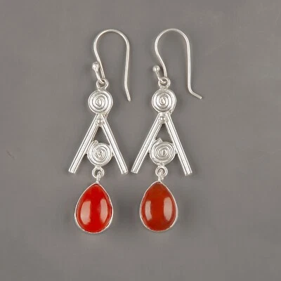 Pendientes colgantes/gotas de piedras preciosas de cornalina joyería de plata de ley 925 para niñas Foto 1 de 4