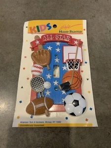 Vtg Kids Style Hand Painted All Star Sports Electric 3D Switch Plate NOS - Picture 1 of 5