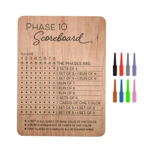 Wooden Phase 10 Scoreboard Round Tracker Fun Table Board Card Game Accessories - Picture 1 of 15