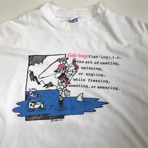 VTG 80s Fishing Theme Fisherman Men’s T Shirt Single Stitch XL by Chain Gra: USA - Picture 1 of 9