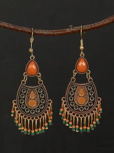 1 par de pendientes de borla con cuentas vintage Western Boho de moda - Imagen 1 de 4