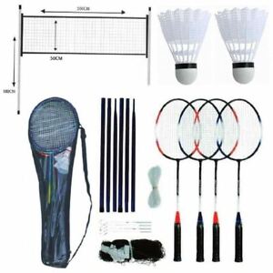 Professional Badminton Set 4 Player Racket Shuttlecock Poles Net Bag Garden Game
