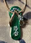 Pretty Silver 16 Inch Necklace With Green And Blue Flipflop & Bling - Vacation!