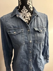 J. Crew Jeans blau Denim Hemd Pearl Snap Western Cowgirl Damengröße 4 - Bild 1 von 8