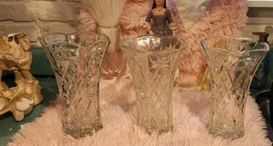 3 Vintage Anchor HockingStar of David Vases EarlyAmerican Prescut 10.5" Tall - Picture 1 of 2