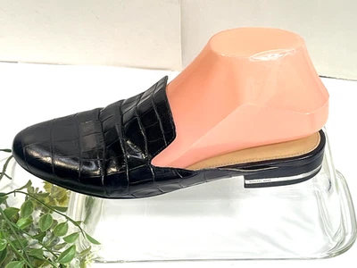 Michael Kors Zapatos Mujer Talla 7.5 Negro Cocodrilo Cuero Repujado Mocasines Mula Foto 1 de 4