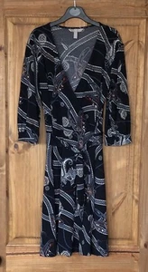 H&M navy paisley stretchy wrap dress, S - Picture 1 of 7