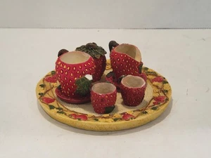 Vtg 90s STRAWBERRY Mini Tea Set Popular Imports Plates Pitcher Cups Saucer READ - Picture 1 of 19
