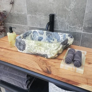 Grün und grau Onyx Stein Gefäß Badezimmer Waschbecken, 16,5 x 11 Zoll über Theke - Bild 1 von 23