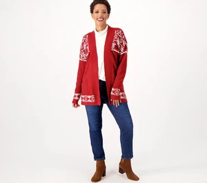 Denim & Co. Canyon Retreat Open Front Jacquard Cardigan Womens A520282 - Picture 1 of 5