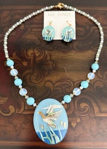 LEE SANDS Necklace Earrings Inlay Shell Turquoise Blues NIB - Picture 1 of 15
