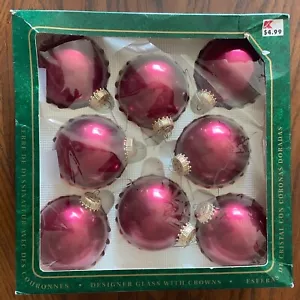 Set di 8 palline di vetro vintage Natale di Krebs marrone con corone oro - Foto 1 di 4