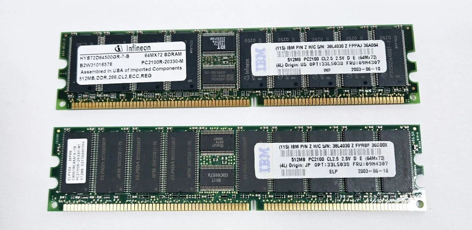 Lot 2 Infineon HYS72D64500GR-7-B SDRAM Memory Module 512MB PC2100R-20330-M - Image 1 of 3