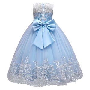 IDOPIP Flower Girl Lace Tulle Dress for Kids Wedding Bridesmaid Formal Dress 140 - Picture 1 of 8
