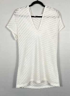 Tropical Escape Cover Up Mujer Talla Grande Blanco Texturizado Capucha Mangas Cortas Foto 1 de 4