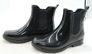 MK Michael Kors schwarze Gummi-Regenstiefel Stiefeletten Damengröße 6 silberfarben MK Charm - Bild 1 von 4