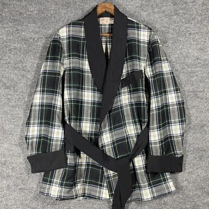 VTG 50s Marshall Field & Company Wool Plaid Smoking Dinner Jacket Belted Robe - Picture 1 of 21