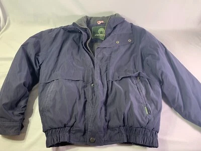 Weatherproof Microsuede 海军蓝轰炸机类似夹克 带帽 WPL11590 M 码 — 第 1/4 张图片