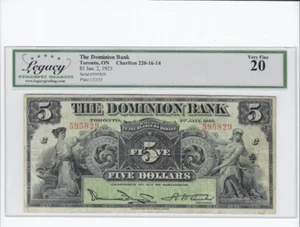 1925 Dominion Bank of Canada $5 Note Cat#16-14 SN# 595829 LEGACY VF-20 - Picture 1 of 2