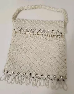 Vintage Walborg Elfenbeinweiß Perlen Geldbörse Diamant Muster Design mit Nashörnern - Bild 1 von 8
