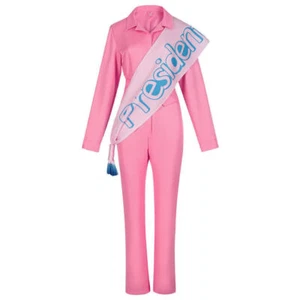Halloween Party Womens Cosplay Barbie Pink Jumpsuit With Sash Ladies Costume - Picture 1 of 12