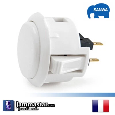 Boutons arcades originaux Sanwa Denshi OBSF-30 - Genuine Sanwa - Blanc - White