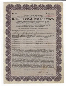 ILLINOIS 1925 Illinois Coal Company Bond CD Stock Certificate #63 - Picture 1 of 2