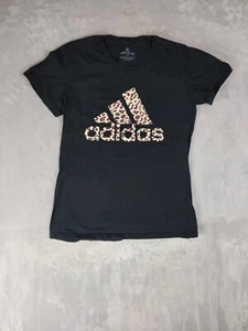 Women's Adidas Amplifier Adidas Text Tee Shirt Leopard Print Black Small - Picture 1 of 14