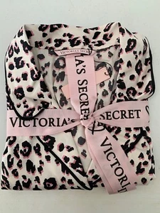 Victoria's Secret Satin Pajama PJ Top Bottom Leopard Long Pants Sleep Set L/R - Picture 1 of 1