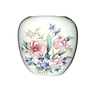 Vintage Fine China Japan Porcelain Floral Flat Vase 4” Gold Accents - Picture 1 of 9