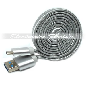 Cable de carga cargador de sincronización de datos plano de nailon trenzado USB tipo C de 1 pie plateado - Imagen 1 de 1